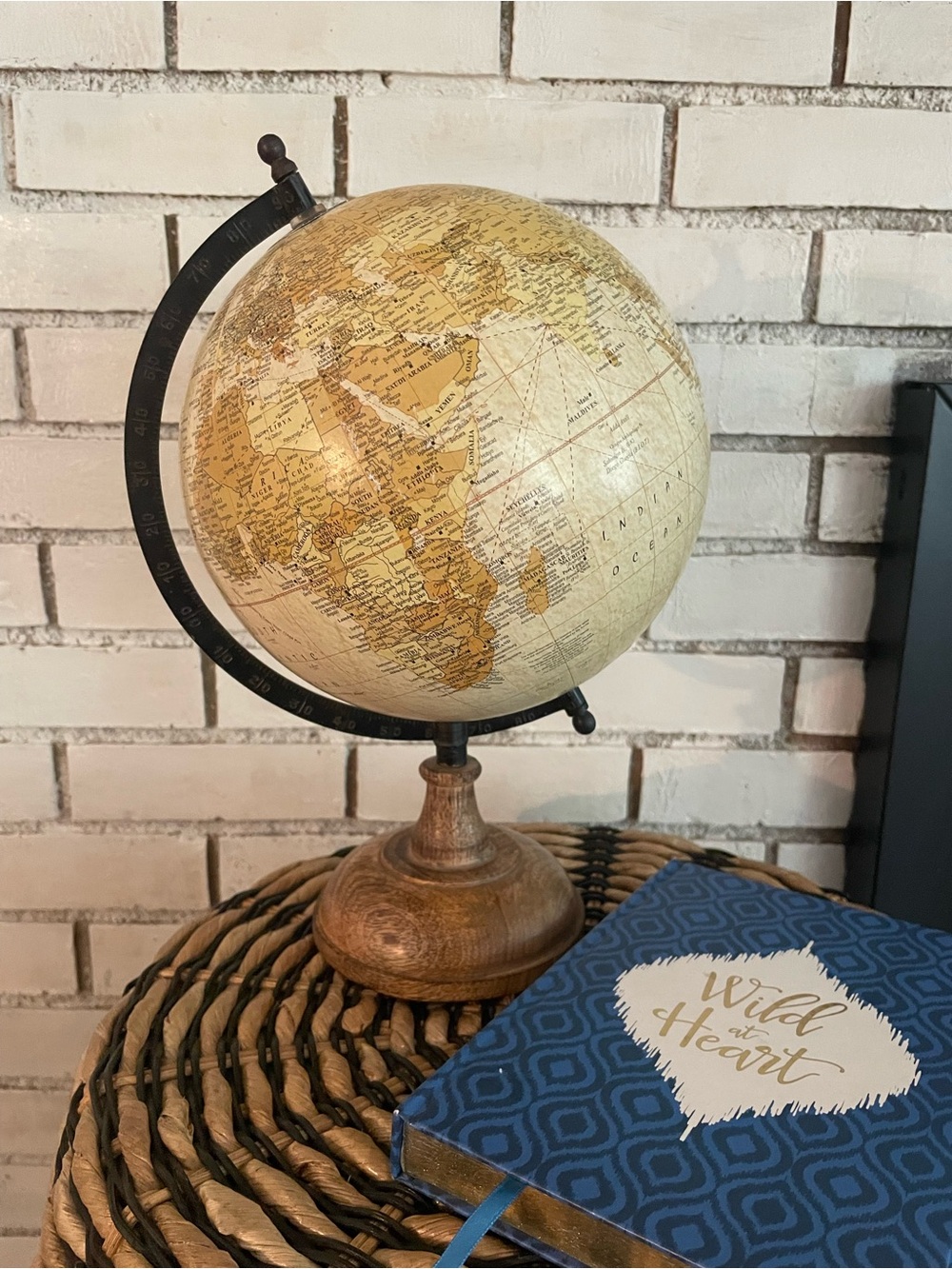 Vintage-Style Beige Globe on Wooden Stand - Home Accents Decor